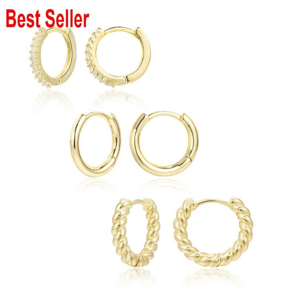 14K Gold Huggie Hoop Earrings Set Hypoallergenic Lightweight Elegant